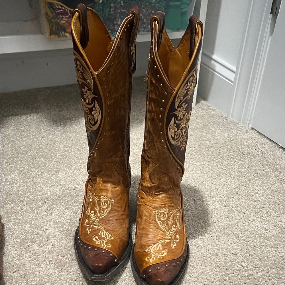 Old Gringo Brown and Tan Embroidered Heeled Boots